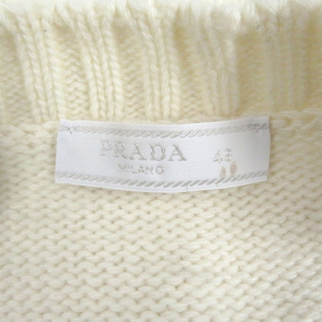 素晴らしいPRADAセーター ロゴエンボス加工 長袖ニット ホワイト バージンウール メンズ 46 UMB645