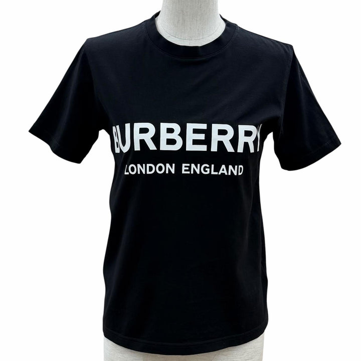 Great BURBERRY Short sleeve T-shirt Logo print black cotton Women XS 8011651