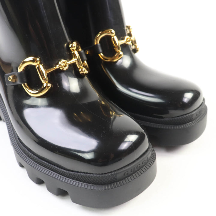 優れた GUCCI レインシューズ ホースビット ラバー ロングブーツ ブラック ラバー レディース 36 659707