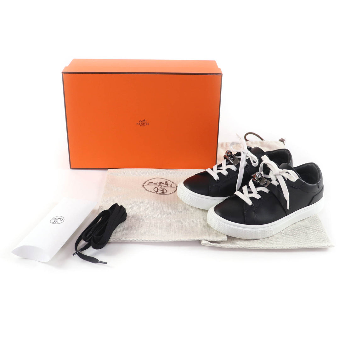HERMES スニーカー デイケリー バックル レースアップ ブラックレザー レディース 35 美品