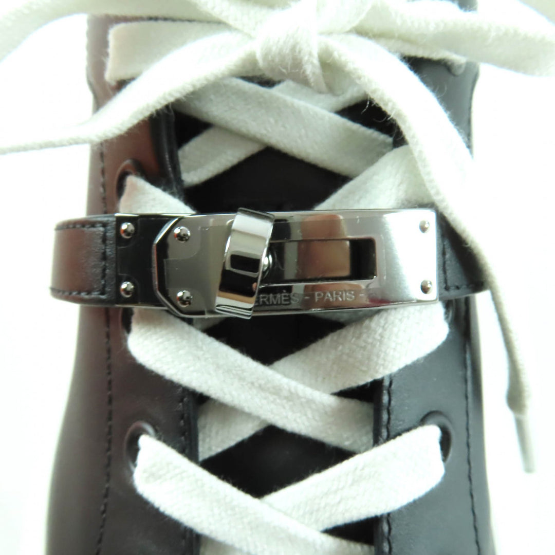 HERMES スニーカー デイケリー バックル レースアップ ブラックレザー レディース 35 美品
