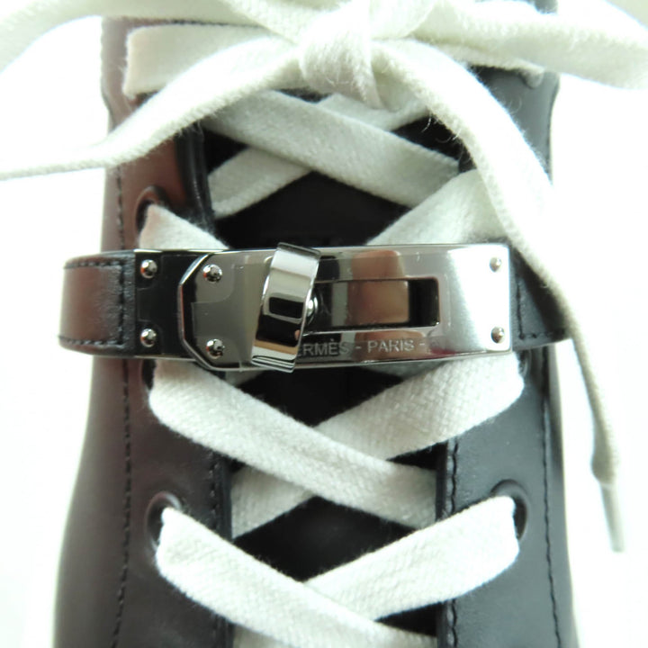 HERMES スニーカー デイケリー バックル レースアップ ブラックレザー レディース 35 美品