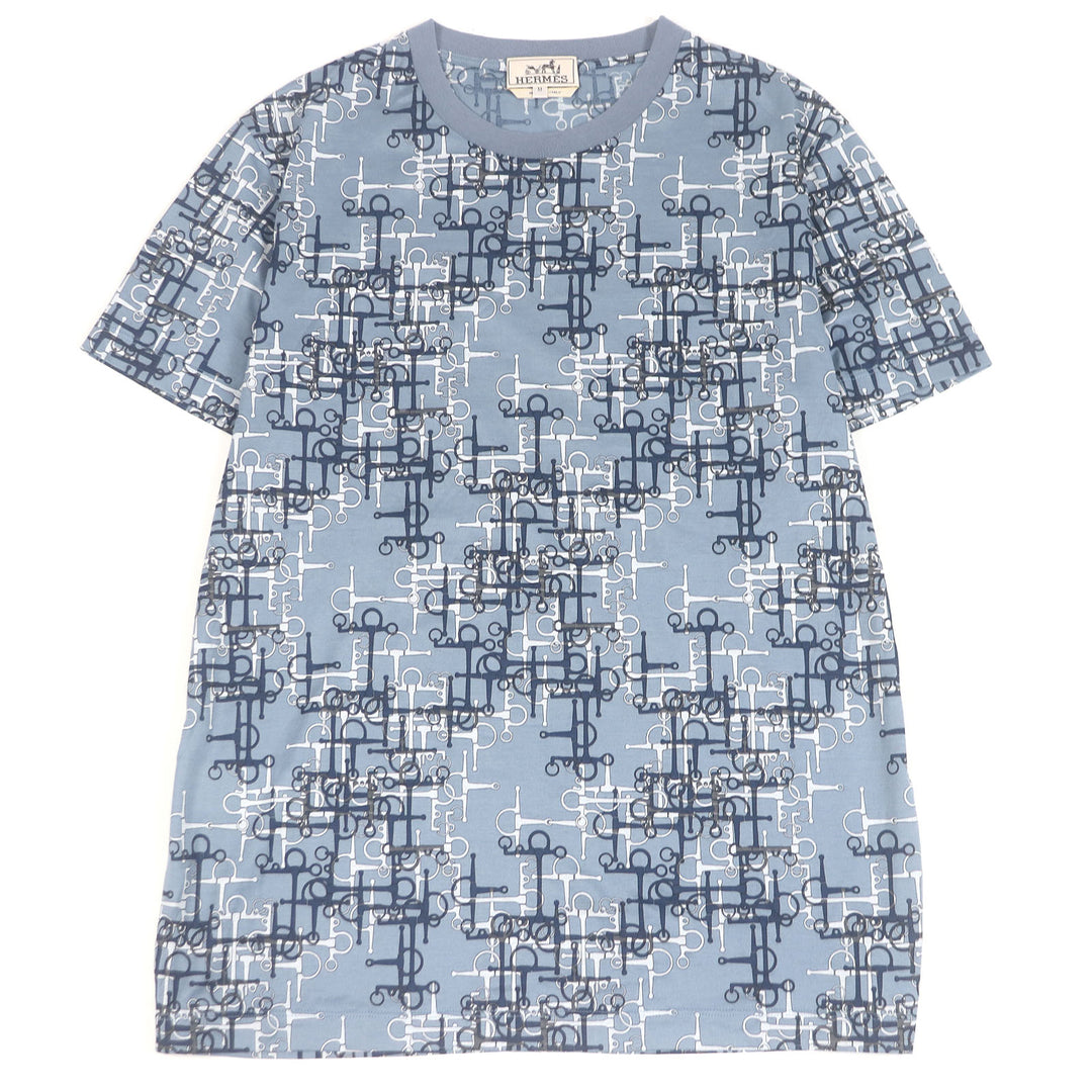 HERMES 半袖Tシャツ ラビリンス ホースビット 薄手 ライトブルー コットン メンズ M