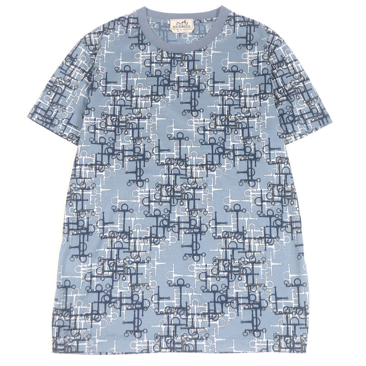 HERMES 半袖Tシャツ ラビリンス ホースビット 薄手 ライトブルー コットン メンズ M