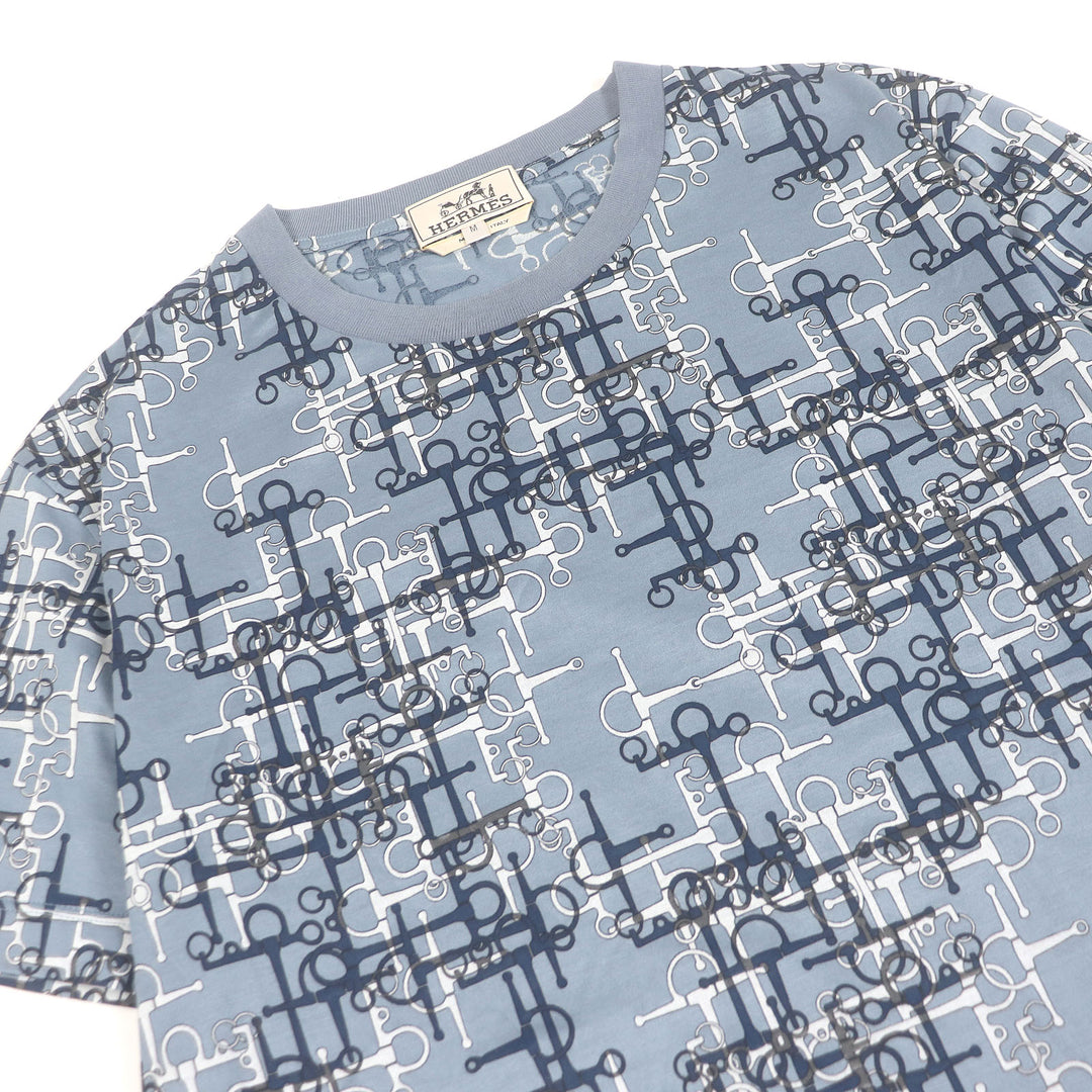 HERMES 半袖Tシャツ ラビリンス ホースビット 薄手 ライトブルー コットン メンズ M