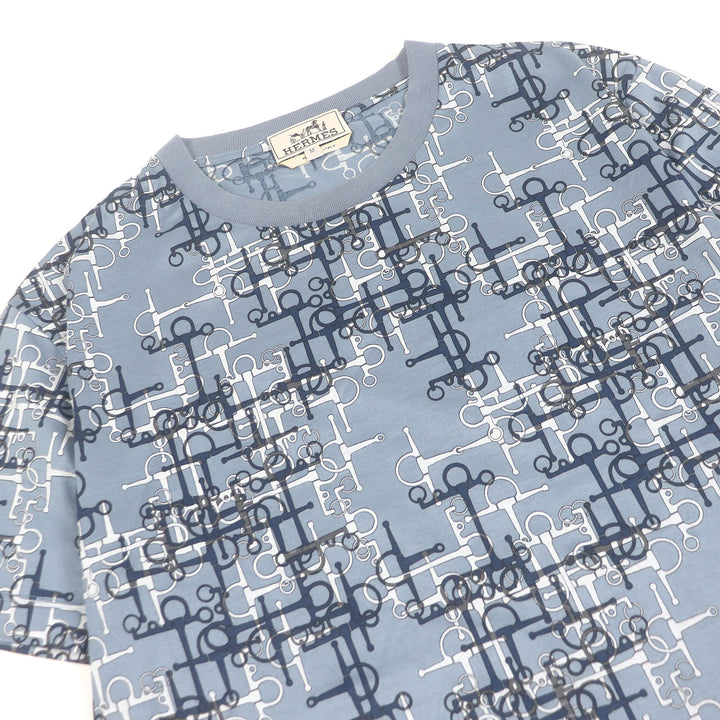 HERMES 半袖Tシャツ ラビリンス ホースビット 薄手 ライトブルー コットン メンズ M