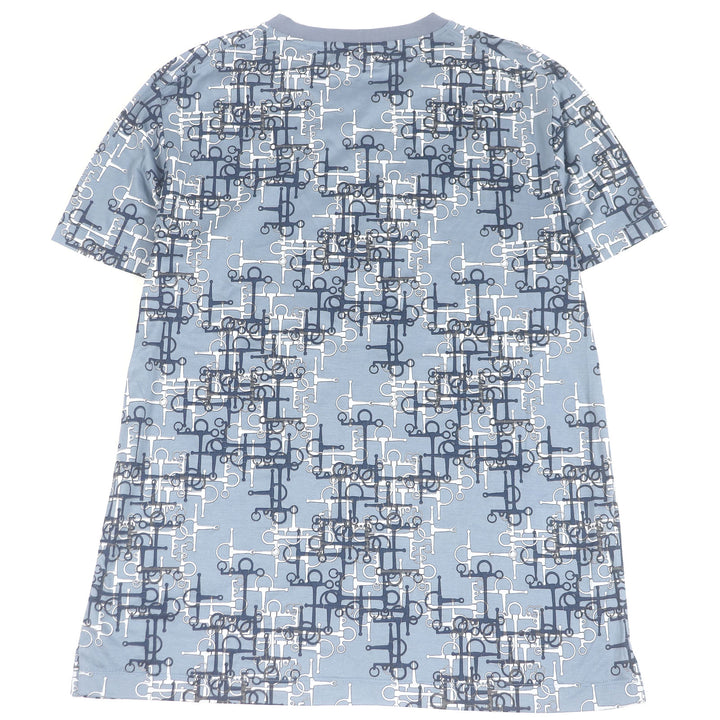 HERMES 半袖Tシャツ ラビリンス ホースビット 薄手 ライトブルー コットン メンズ M