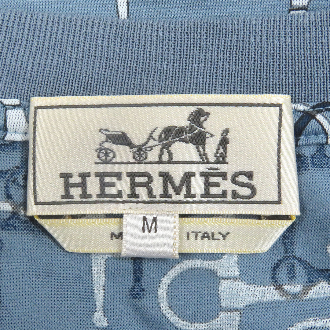 HERMES 半袖Tシャツ ラビリンス ホースビット 薄手 ライトブルー コットン メンズ M