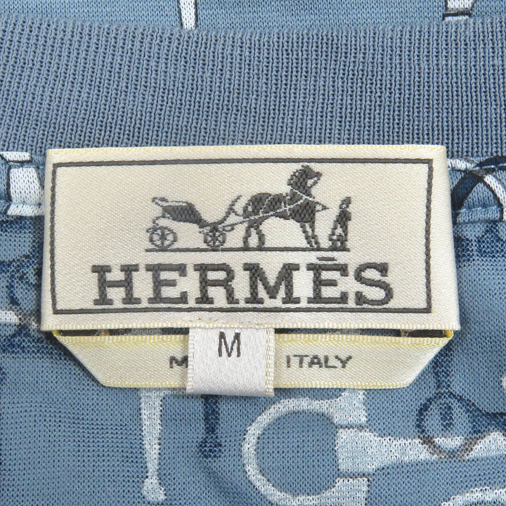 HERMES 半袖Tシャツ ラビリンス ホースビット 薄手 ライトブルー コットン メンズ M