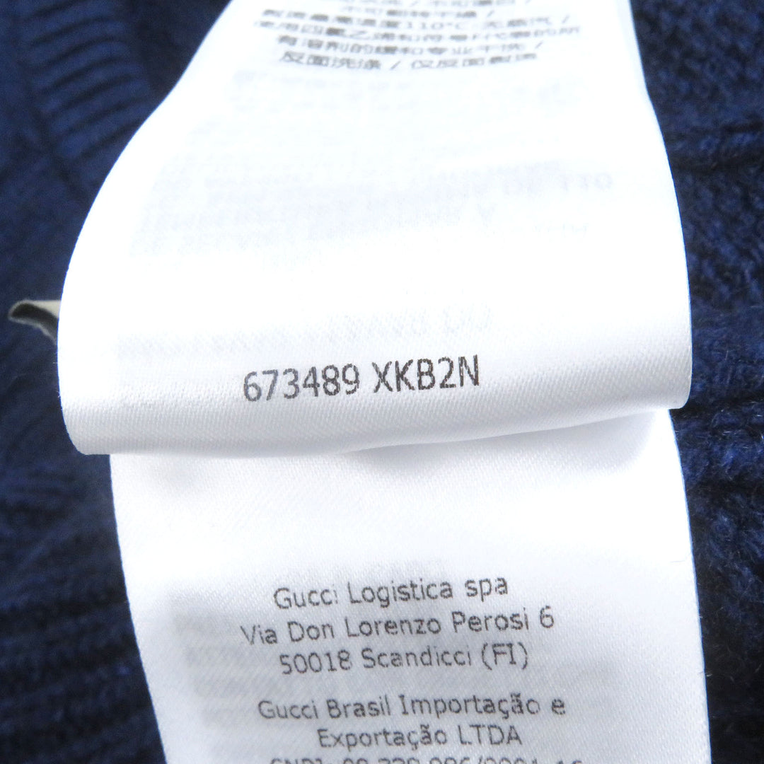 Excellent GUCCI sweater Web line crew neck cable knit Navy cashmere mens M