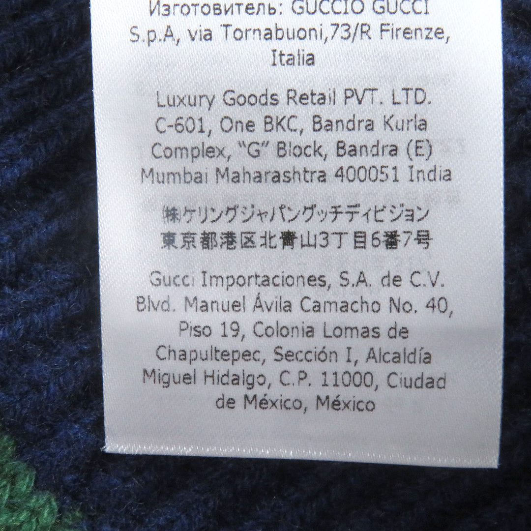 Excellent GUCCI sweater Web line crew neck cable knit Navy cashmere mens M