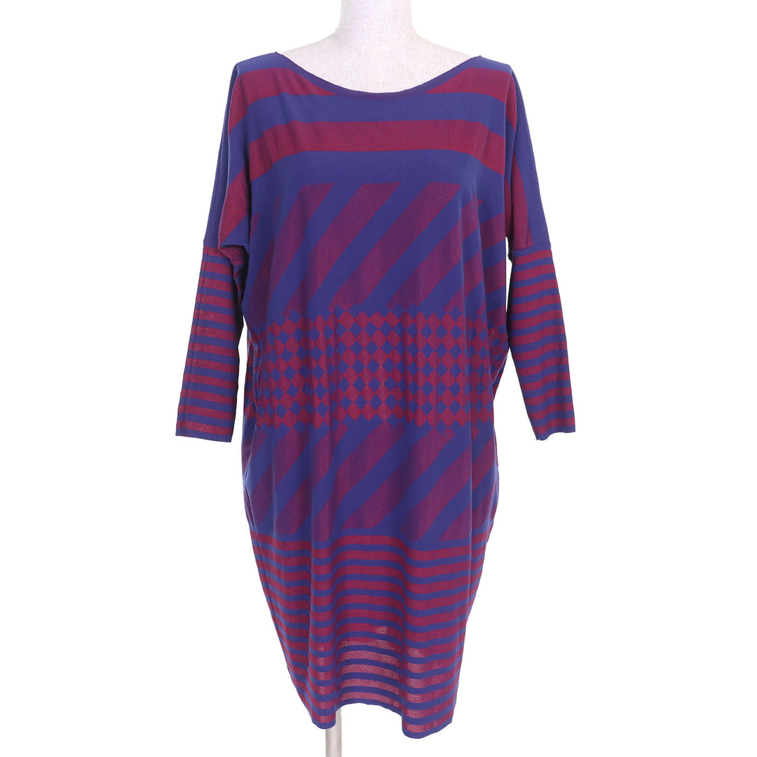 PLEATS PLEASE ワンピース A-POC 総柄 長袖 ブルー レッド 3 PP34LT962