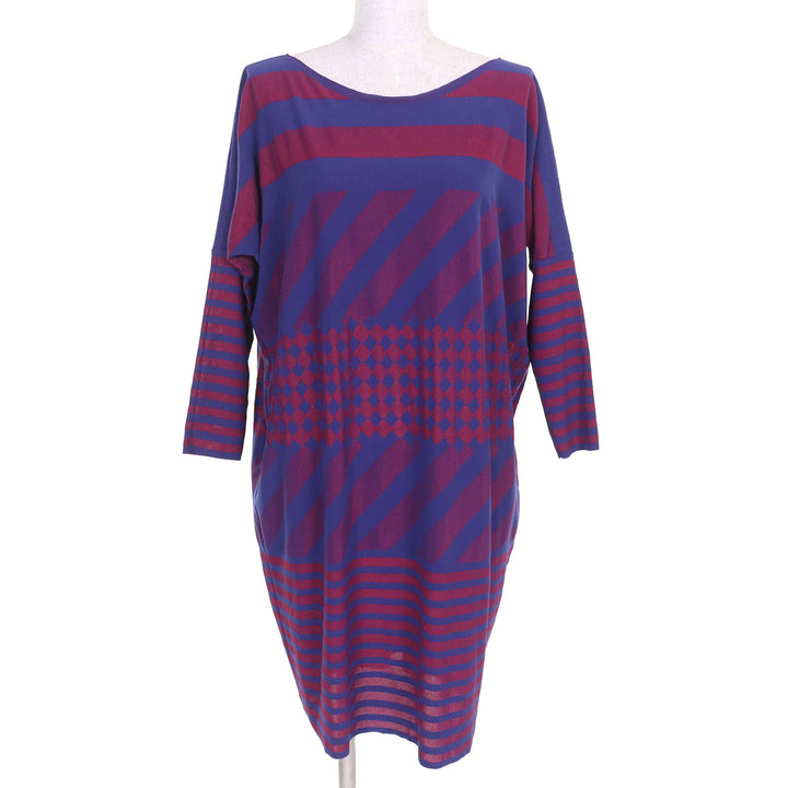 PLEATS PLEASE ワンピース A-POC 総柄 長袖 ブルー レッド 3 PP34LT962