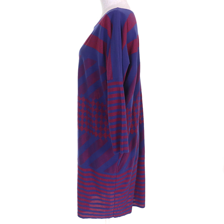 PLEATS PLEASE ワンピース A-POC 総柄 長袖 ブルー レッド 3 PP34LT962
