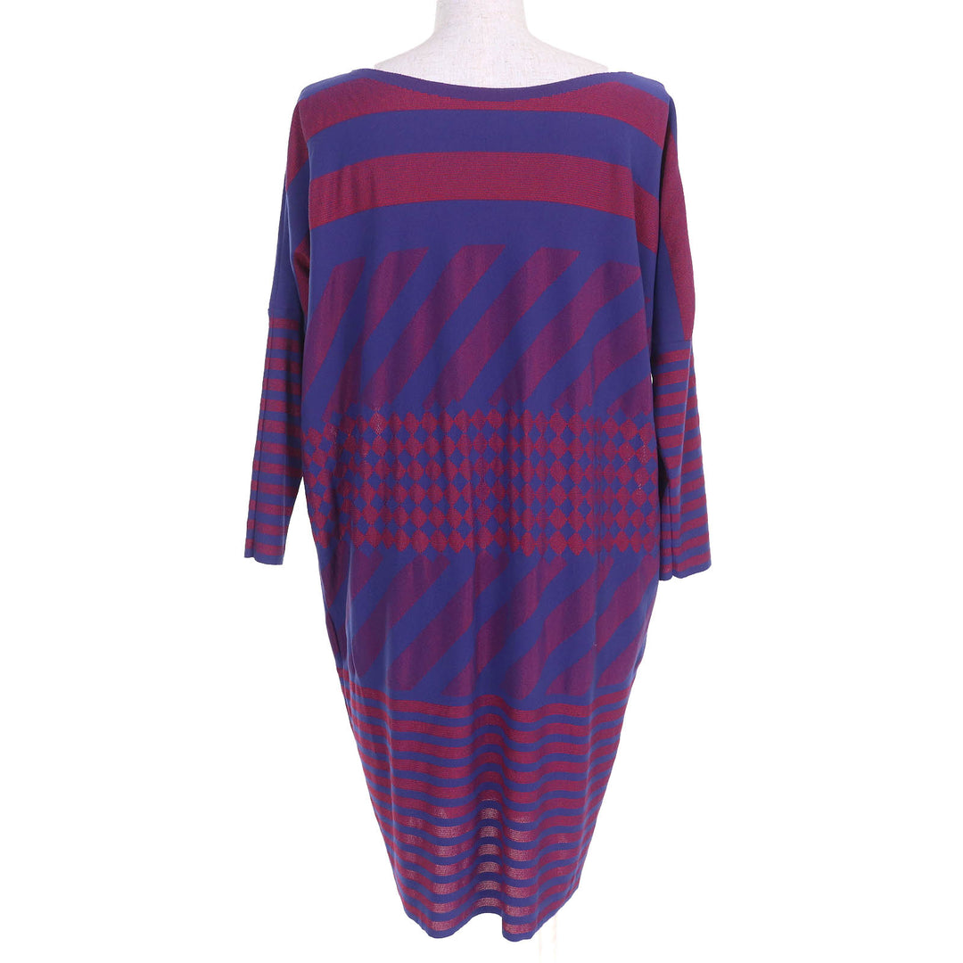 PLEATS PLEASE ワンピース A-POC 総柄 長袖 ブルー レッド 3 PP34LT962