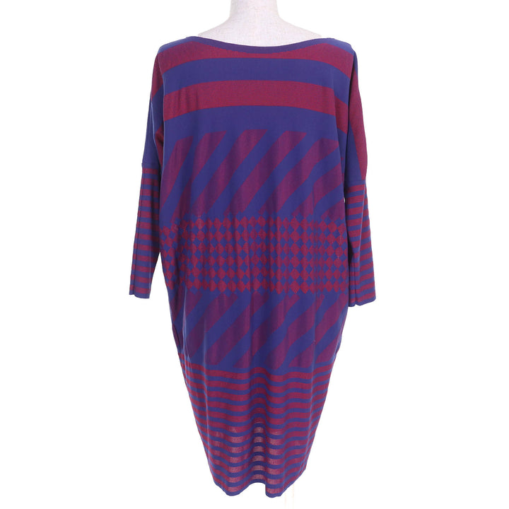 PLEATS PLEASE ワンピース A-POC 総柄 長袖 ブルー レッド 3 PP34LT962