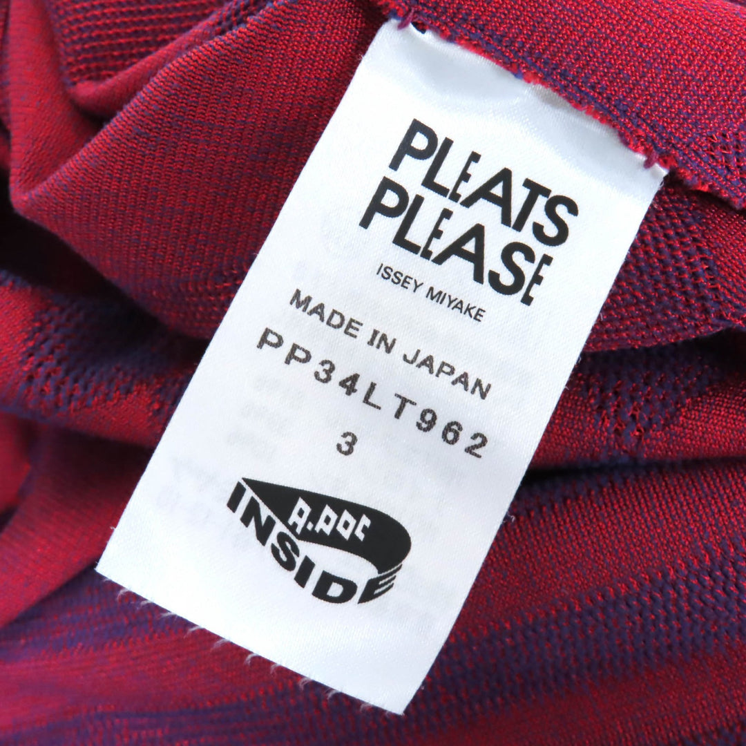 PLEATS PLEASE ワンピース A-POC 総柄 長袖 ブルー レッド 3 PP34LT962