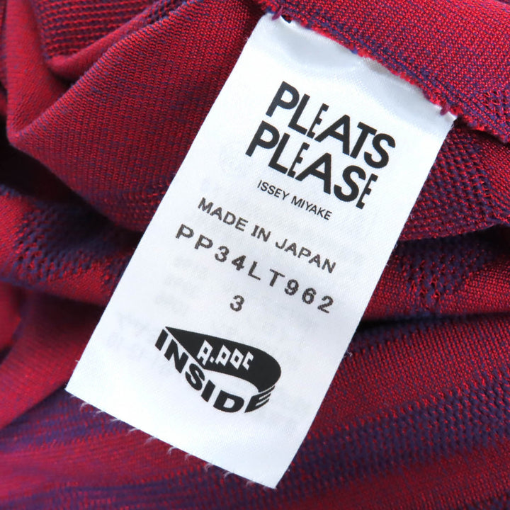 PLEATS PLEASE ワンピース A-POC 総柄 長袖 ブルー レッド 3 PP34LT962