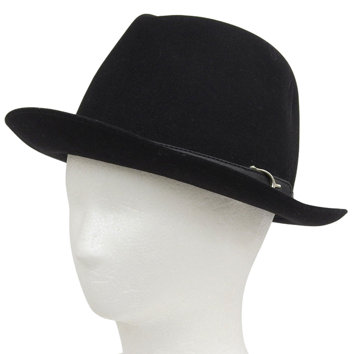 Excellent GUCCI hat 100% Felt Leather Foldover black Rabbit mens M