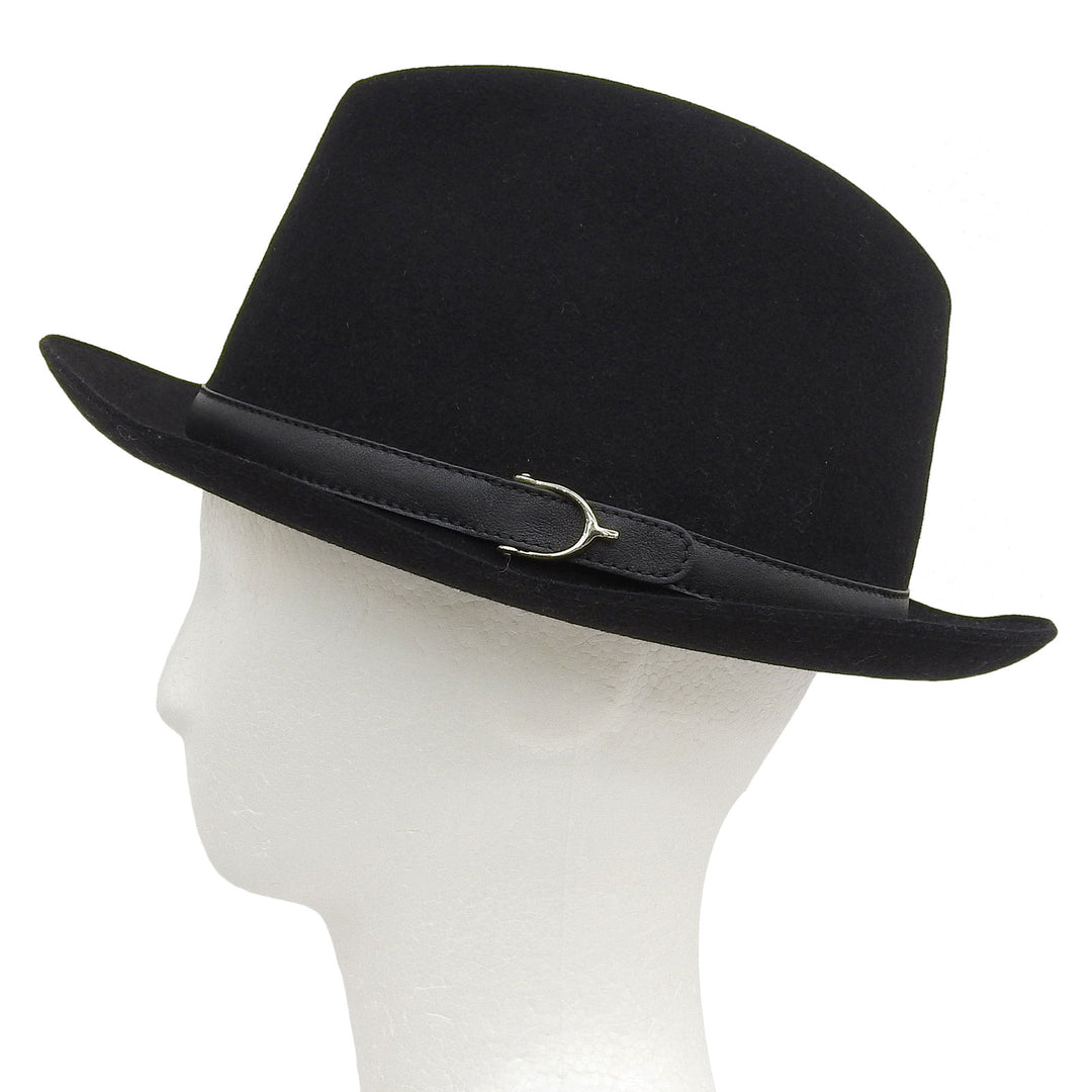 Excellent GUCCI hat 100% Felt Leather Foldover black Rabbit mens M