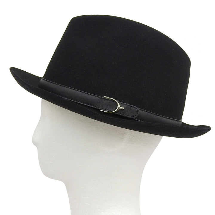 Excellent GUCCI hat 100% Felt Leather Foldover black Rabbit mens M