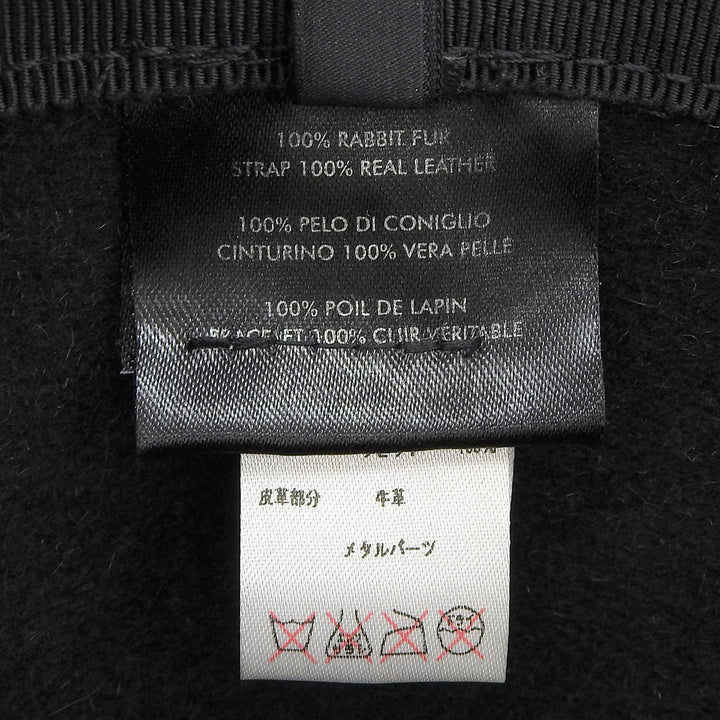 Excellent GUCCI hat 100% Felt Leather Foldover black Rabbit mens M