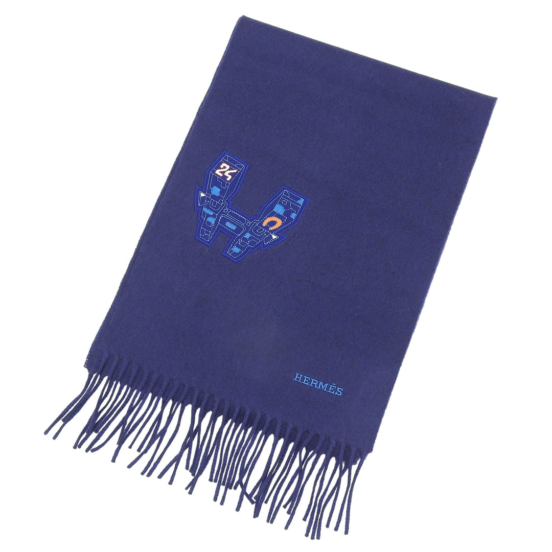 美品 エルメス スカーフ IMPRIME エルメス ODYSEE ネイビー カシミヤ メンズ