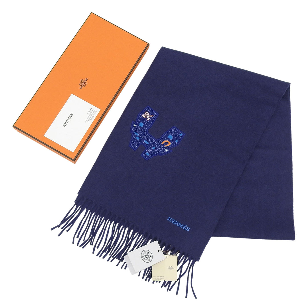 美品 エルメス スカーフ IMPRIME エルメス ODYSEE ネイビー カシミヤ メンズ