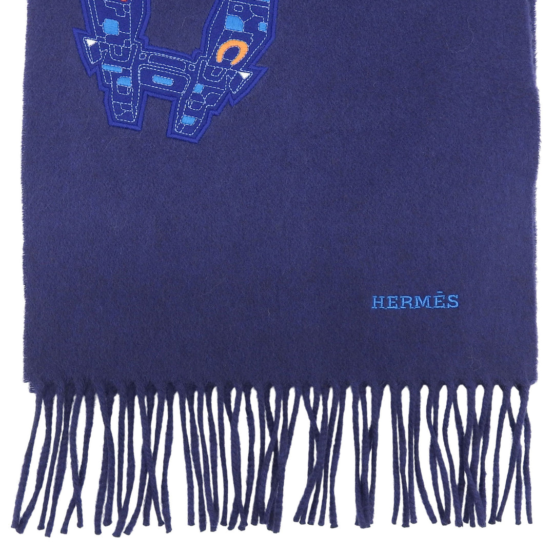 美品 エルメス スカーフ IMPRIME エルメス ODYSEE ネイビー カシミヤ メンズ