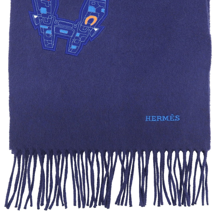 美品 エルメス スカーフ IMPRIME エルメス ODYSEE ネイビー カシミヤ メンズ