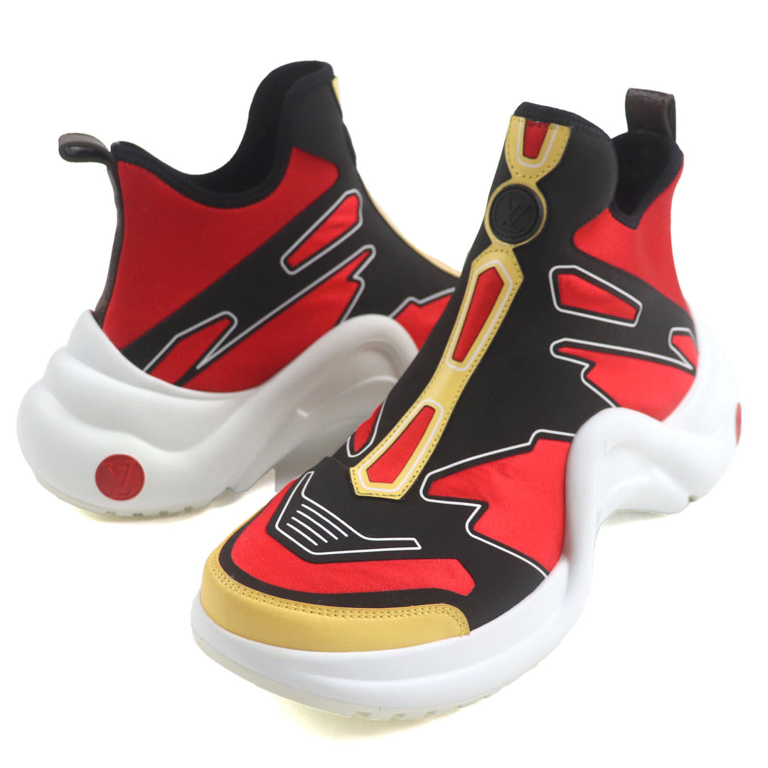 Great LOUIS VUITTON sneakers Arclight line socks Red Black Yellow Nylon mens 42