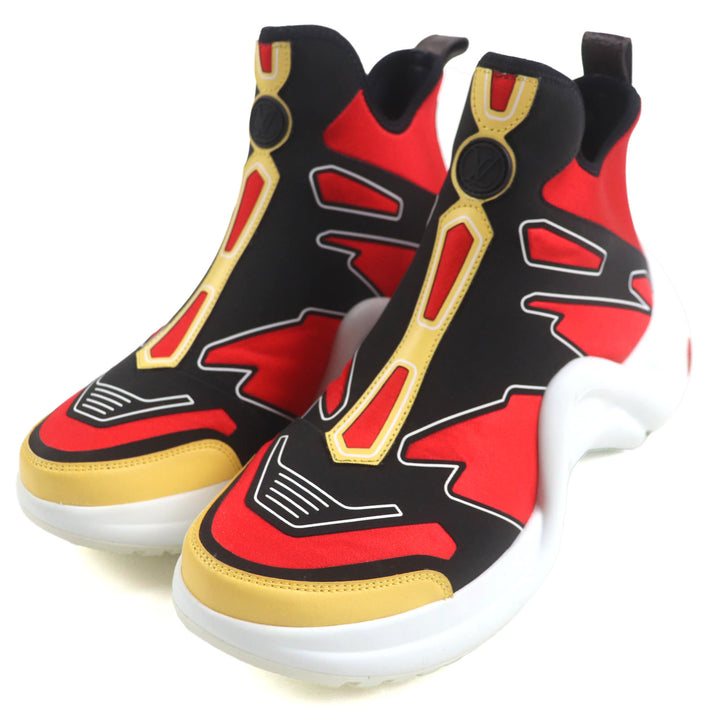 Great LOUIS VUITTON sneakers Arclight line socks Red Black Yellow Nylon mens 42