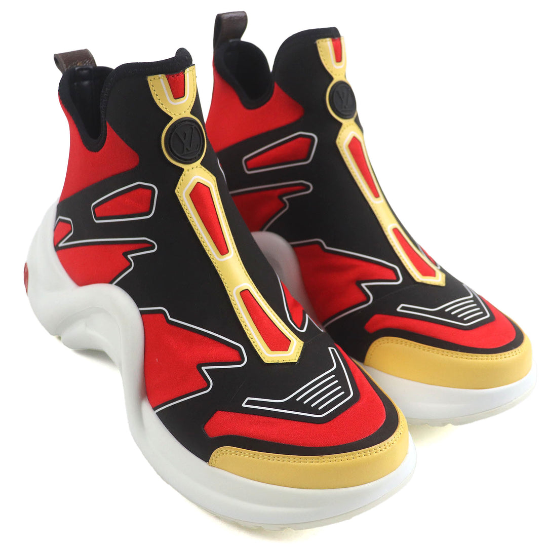 Great LOUIS VUITTON sneakers Arclight line socks Red Black Yellow Nylon mens 42