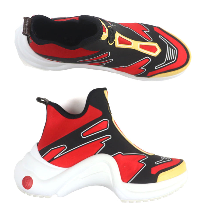 Great LOUIS VUITTON sneakers Arclight line socks Red Black Yellow Nylon mens 42