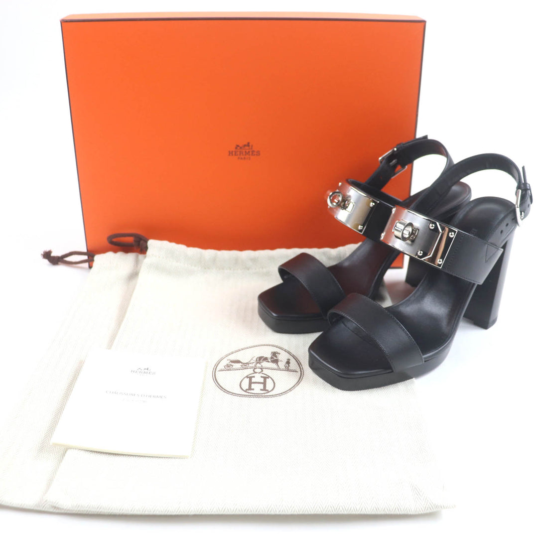 HERMES Sandals Ilona Kelly Buckle Leather black leather Women 36.5