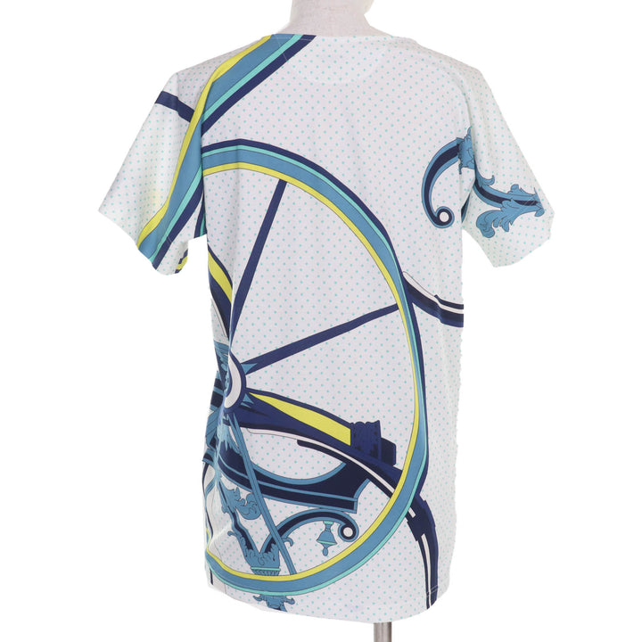 新品 HERMES 半袖Tシャツ Tシャツ ホワイト ブルー系 コットン レディース 34