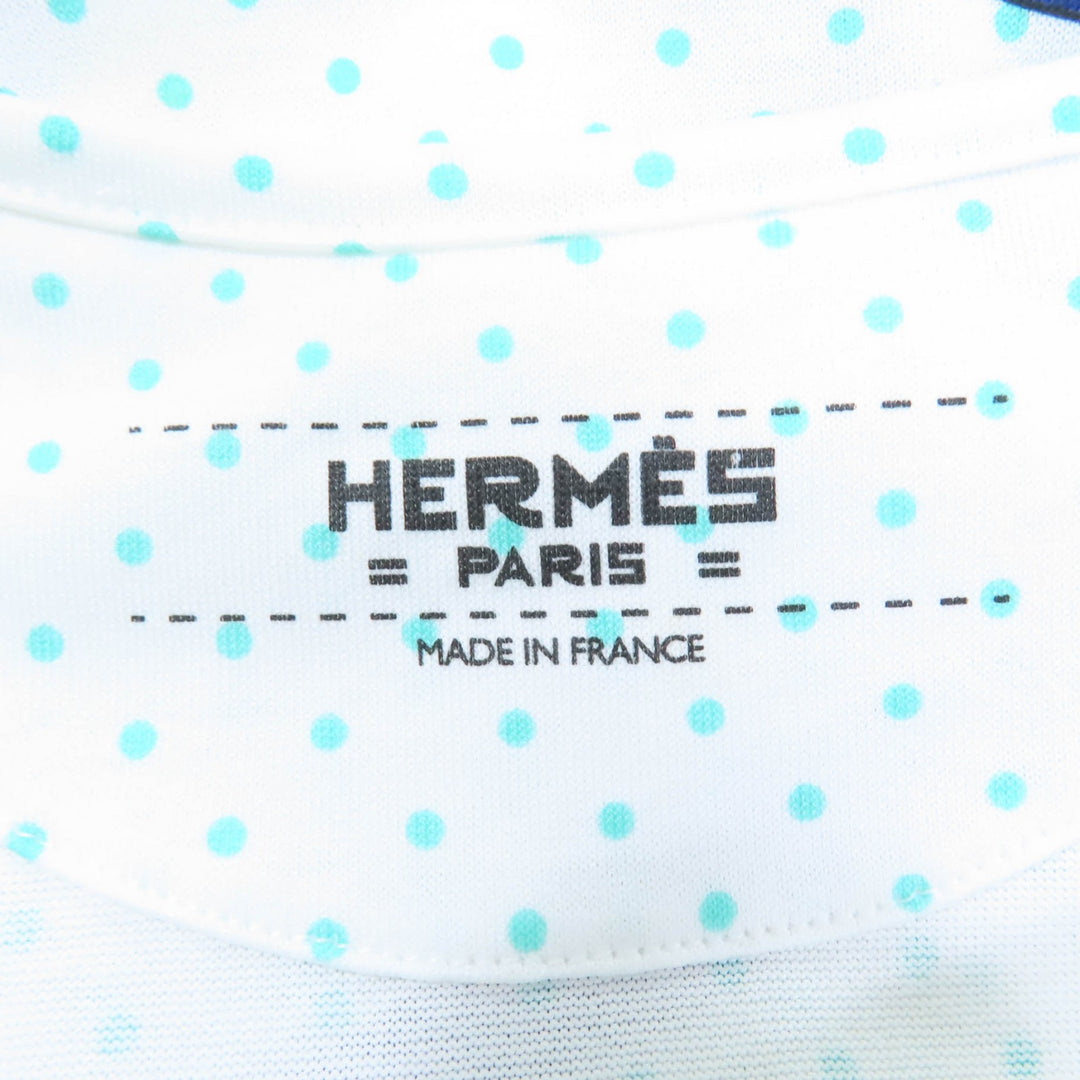 新品 HERMES 半袖Tシャツ Tシャツ ホワイト ブルー系 コットン レディース 34