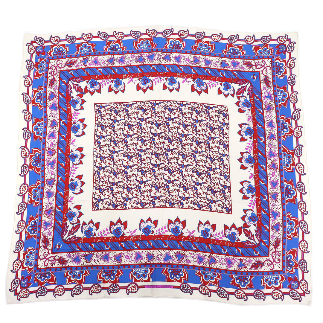 Great HERMES scarf Paisley motif all-over print stole shawl Ivory red blue silk