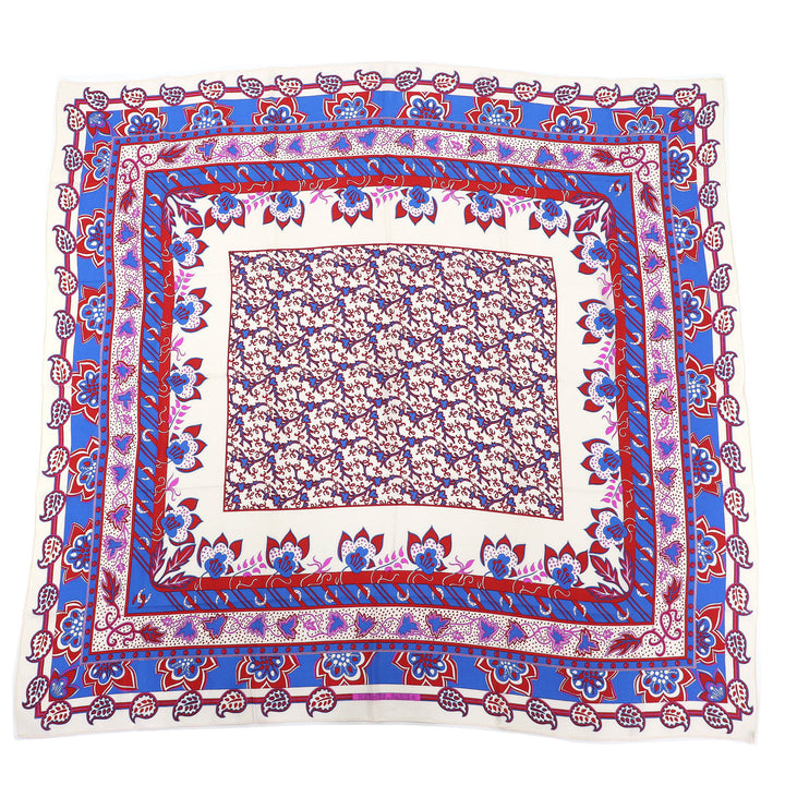 Great HERMES scarf Paisley motif all-over print stole shawl Ivory red blue silk