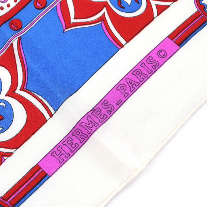 Great HERMES scarf Paisley motif all-over print stole shawl Ivory red blue silk