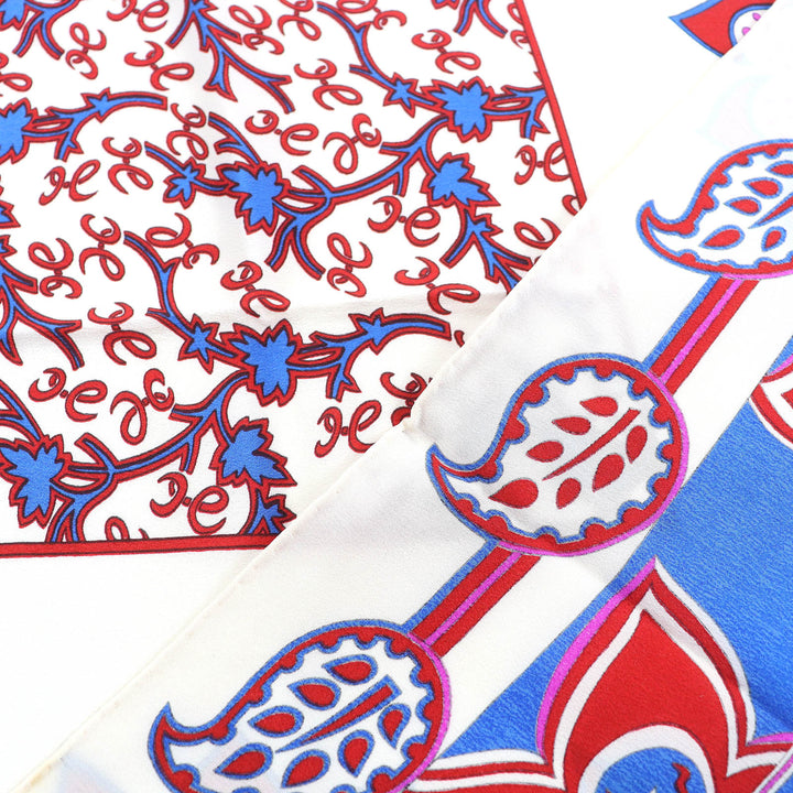 Great HERMES scarf Paisley motif all-over print stole shawl Ivory red blue silk