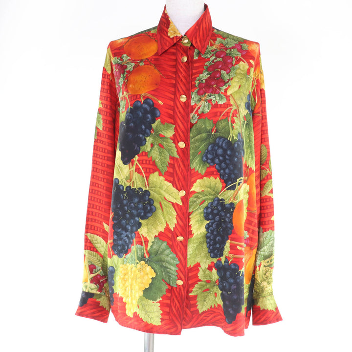 Excellent GUCCI Long sleeve shirt Tom Ford period fruit pattern design silk 42