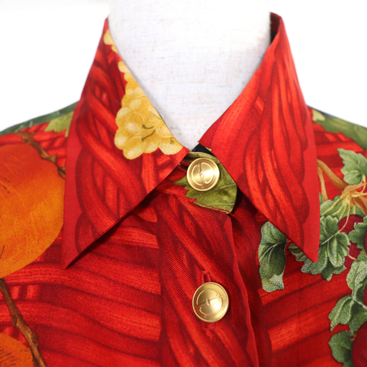 Excellent GUCCI Long sleeve shirt Tom Ford period fruit pattern design silk 42