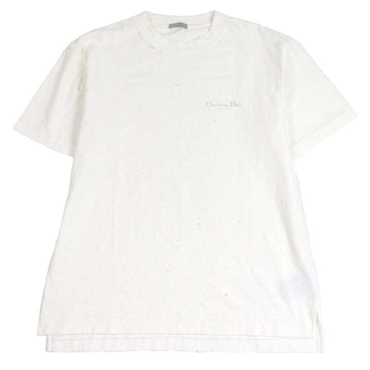 Excellent DIOR Short sleeve T-shirt Damage processing logo print white L