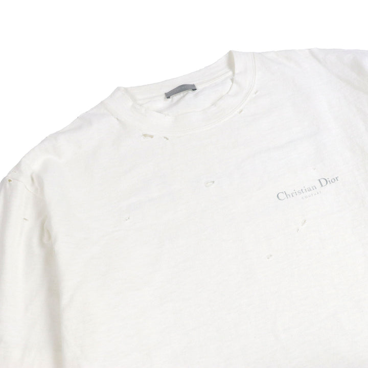 Excellent DIOR Short sleeve T-shirt Damage processing logo print white L