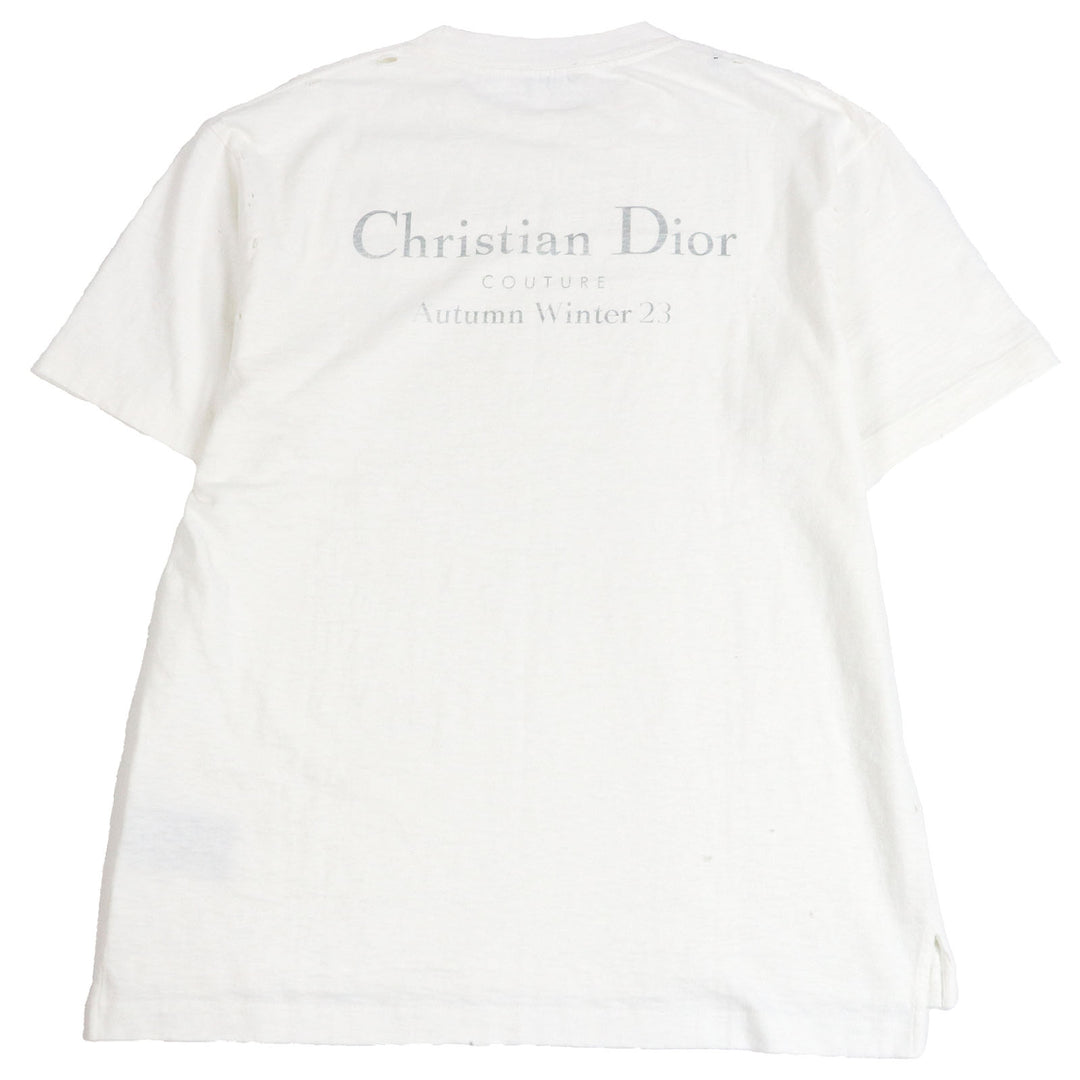Excellent DIOR Short sleeve T-shirt Damage processing logo print white L