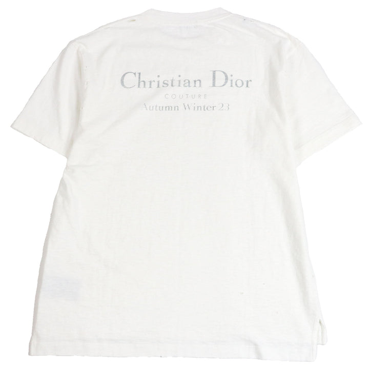 Excellent DIOR Short sleeve T-shirt Damage processing logo print white L