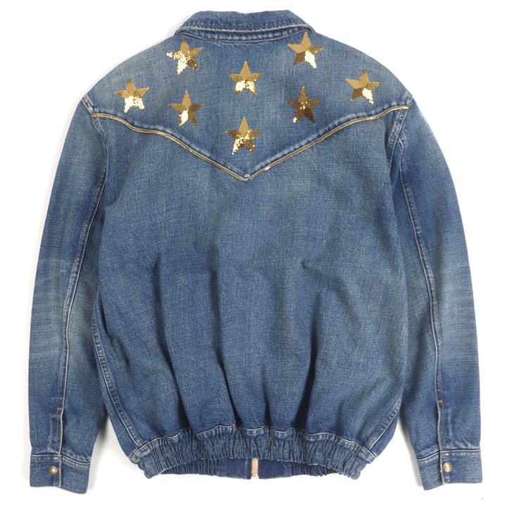 Excellent CELINE Denim Jacket Star Embroidery Loose Teddy Indigo cotton mens L