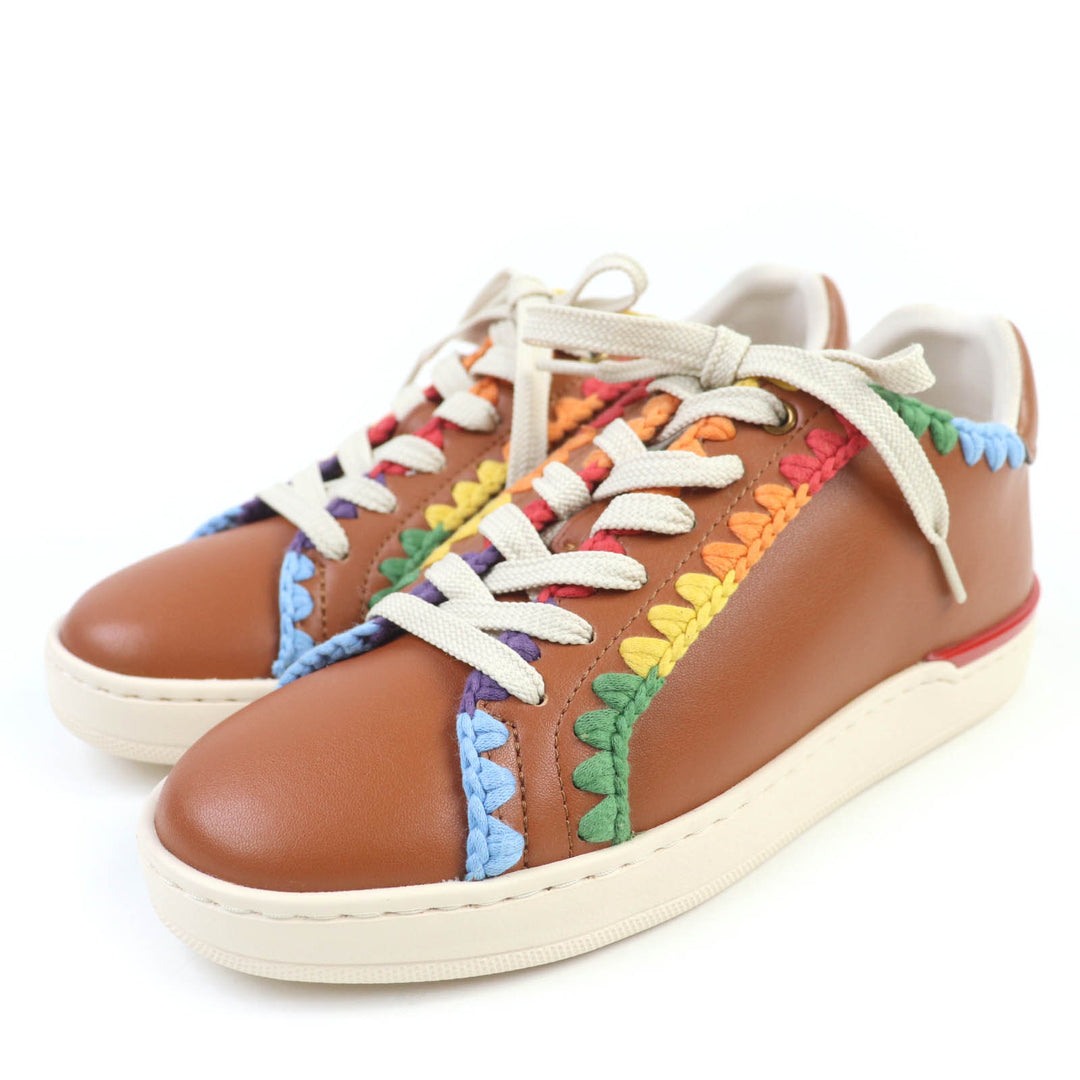 Pristine COACH sneakers Lowline Top Crochet Brown leather Women 38