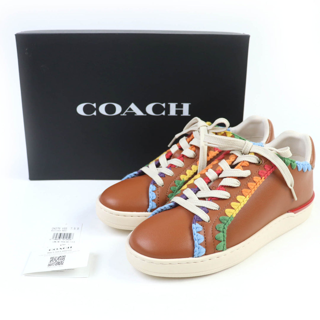 Pristine COACH sneakers Lowline Top Crochet Brown leather Women 38